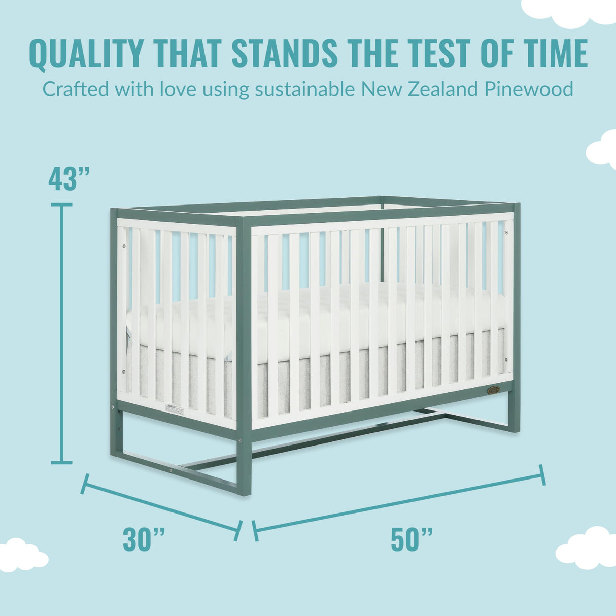 Dream On Me Arlo 5-in-1 Convertible Crib in Jungle Green, JPMA Certified, 3 Mattress Height Settings, Non-Toxic Finish, Made of Sustainable and Sturdy Pinewood Dream On Me