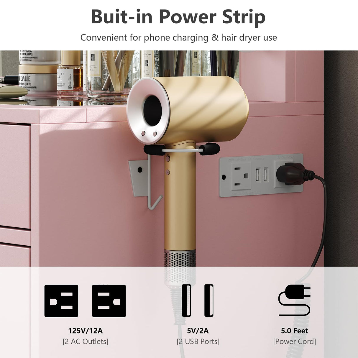 FUSOU Vanity Desk with Power Outlet, Makeup Vanity with Mirror and 12 LED Lights, 3 Lighting Modes, 11 Drawers Vanity Table with Chair, Glass Top, Vanity Set for Bedroom, Pink FUSOU