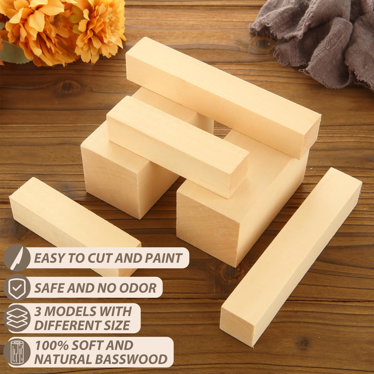 ABuff Basswood Carving Blocks 24 PCS Wood Blocks for Carving, Basswood for Wood Carving Wood, Unfinished Wood Blocks for Beginner or Expert Carvers and Whittling ABuff
