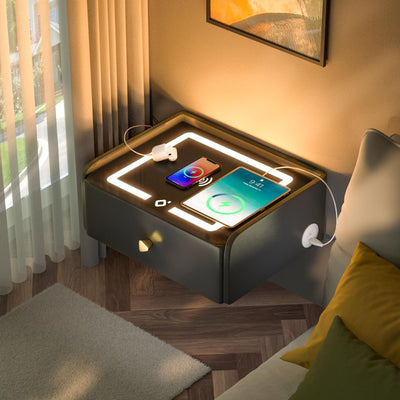 HOMEMORE Smart Nightstand Floating Bedside Table LED Nightstand with Charging Floating Nightstand Bedroom Options for Young People.Black