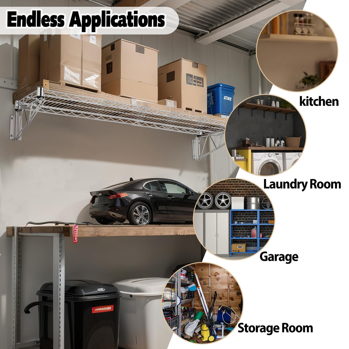 LOYIM 14" Wx 48" L Chrome Wire Wall Mount Shelf, Wall Mount Wire Shelf Kit Heavy Duty Garage Wall Shelving for Wall Storage, Holds Up to 600 Lbs LOYIM