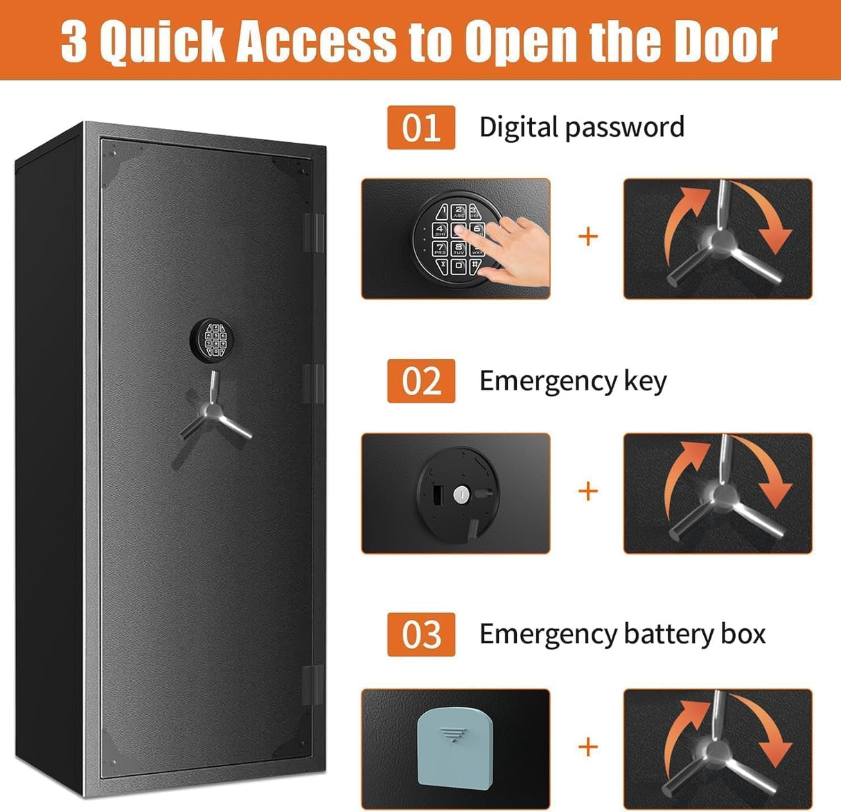 30 Gun Safe, Large Rifle Safe for Rifle and Shotgun/Rifle Pistol Rack/Storage Pocket/Removable Shelf/Silent Mode/External Battery/LED/Key,180° Open Door Panel Organizer Long GunSafe(Large Version) TTSITG