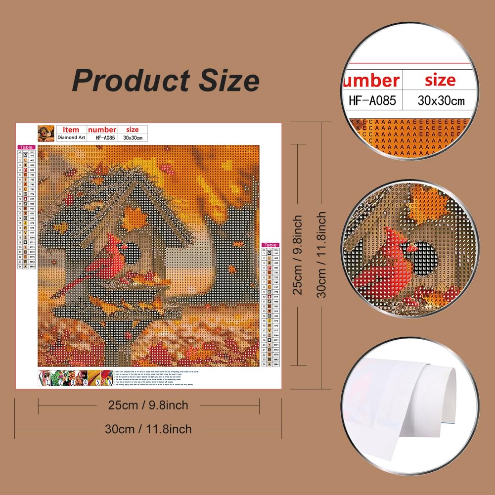 hill froeistung 5D Maple Leaf Diamond Art Painting Kits Fall DIY Full Round Drill Birdhouses Diamond dots for Adults Cardinal Diamond Art Painting Crystal Craft Kit for Wall Decor 12x12inch hill froeistung