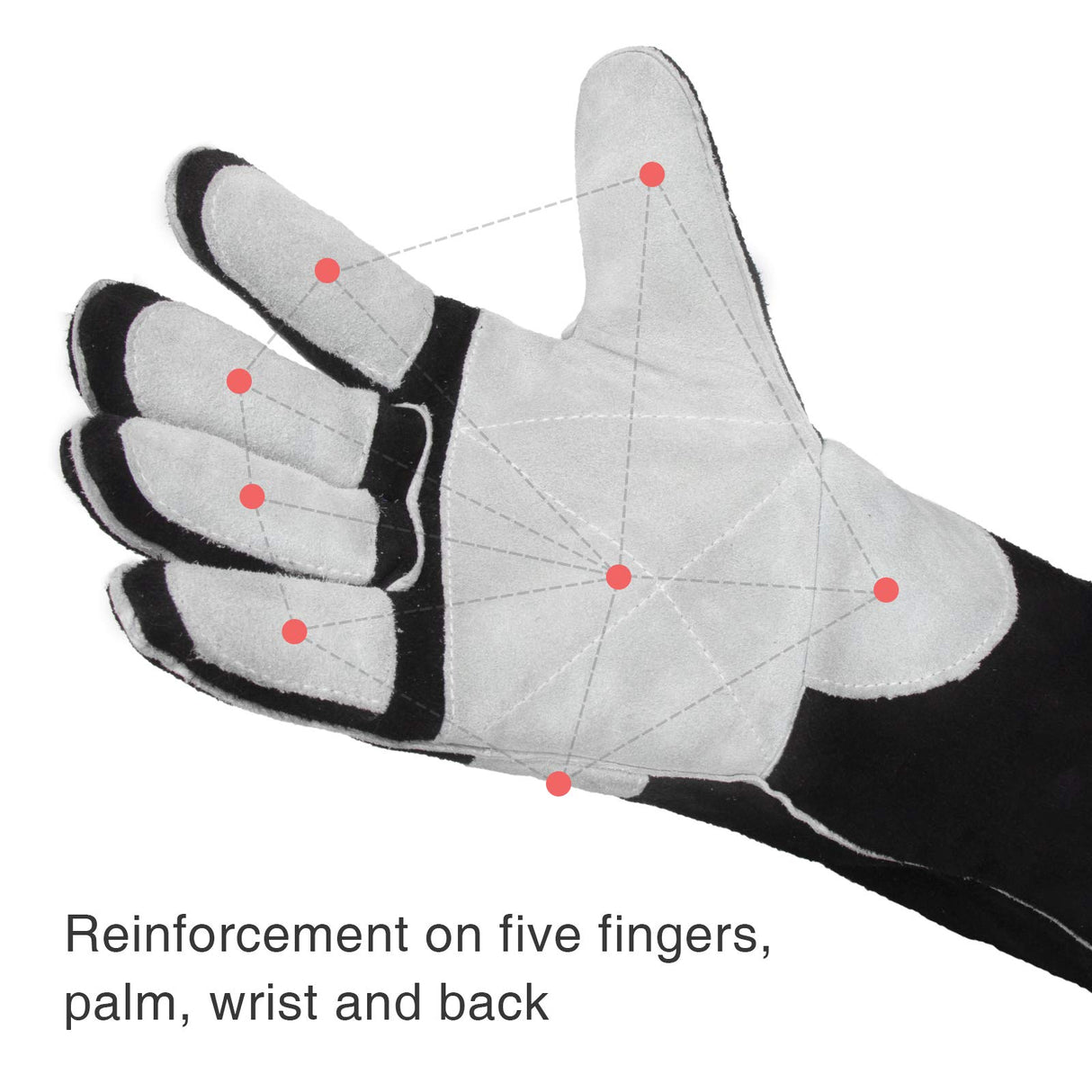 YESWELDER 16 Inches,932℉,Leather Forge MIG Welding Gloves, with Kevlar Stitching Heat/Fire Resistant, Palm Reinforcements, Black-Gray YESWELDER