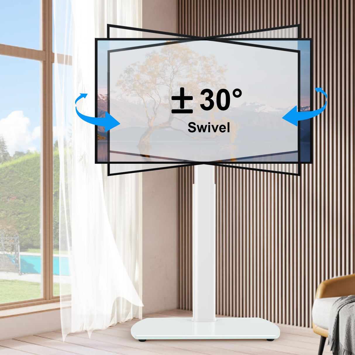 YOMT Universal TV Floor Stand with Mount for 27-70 Inch LCD LED OLED TVs, Swivel Height Adjustable Tall TV Stand, Space Saving Design for Corner Bedroom Living Room, White YOMT