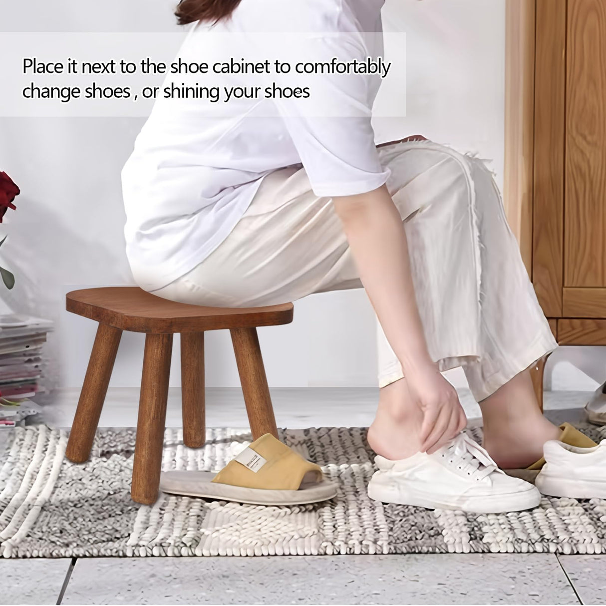 Jurath Wooden Step Stool for Adults Step Stool for Toddlers Plant Stool Small Wooden Stool with Four Detachable and Assembled Legs Nicely Balanced (Classic 9.3inch) Jurath