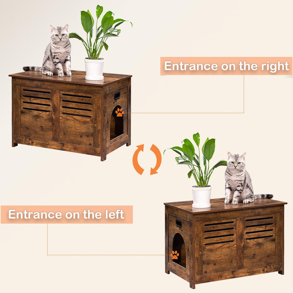 DINZI LVJ Litter Box Furniture, Flip Top Hidden, Washroom with Louvered Window, Entrance Can Be on Left/Right Side, Enclosed Litter House Side Table for Most of Cat and Litter Box, Rustic Brown DINZI LVJ