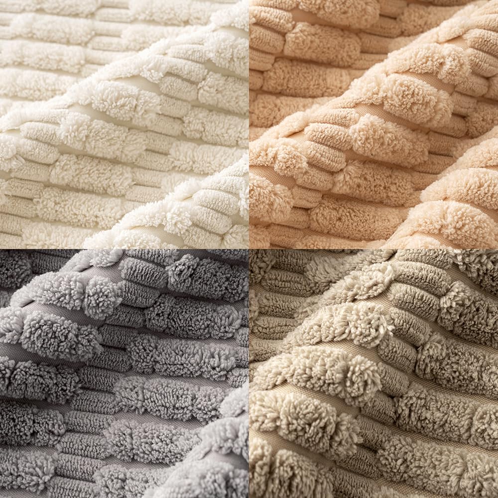 MIULEE Pack of 4 Neutral Corduroy Decorative Throw Pillow Covers 18x18 Inch for Sofa Living Room Couch Bed Rustic Farmhouse Boho Soft Striped Pillow Covers Home Decor Beige and Brown MIULEE