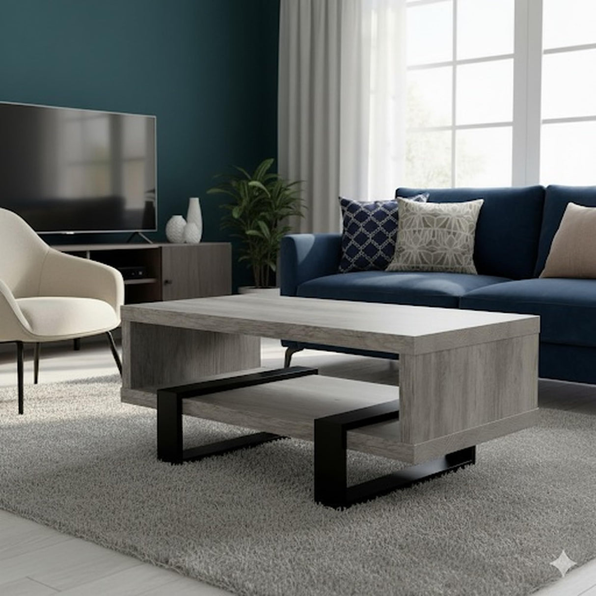 CARTESIAN Modern Engineered Wood Coffee Table, Gray Driftwood, Multi-Level Design, Living Room Furniture, 47.25x23.50x19.25 Inches CARTESIAN