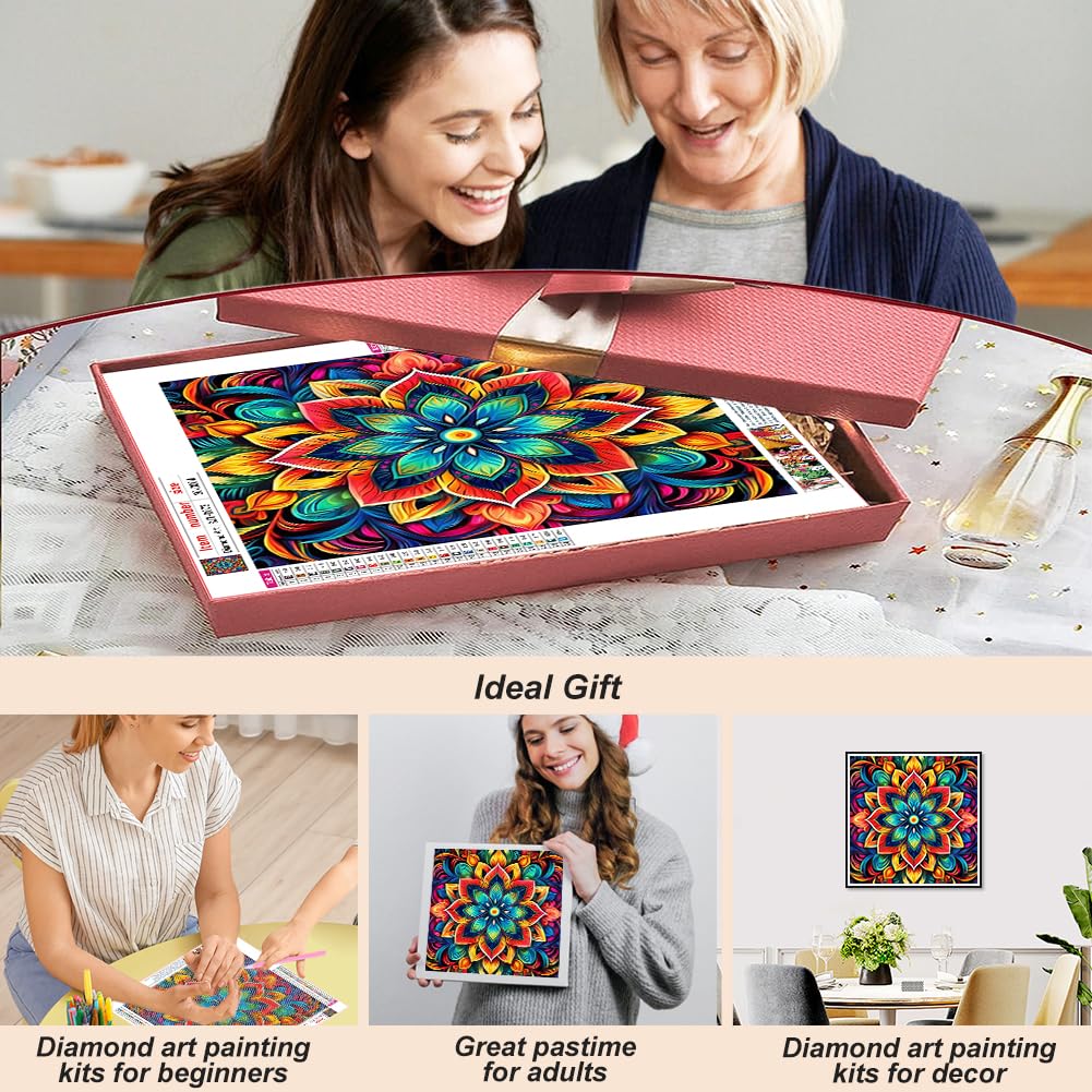 SJUTOUCI Diamond Painting Kits for Adults, Mandala Diamond Art Kits for Beginners, 5D DIY Diamond Bead Art, Full Drill Round Gem Craft Home Decor 12x12 inch SJUTOUCI