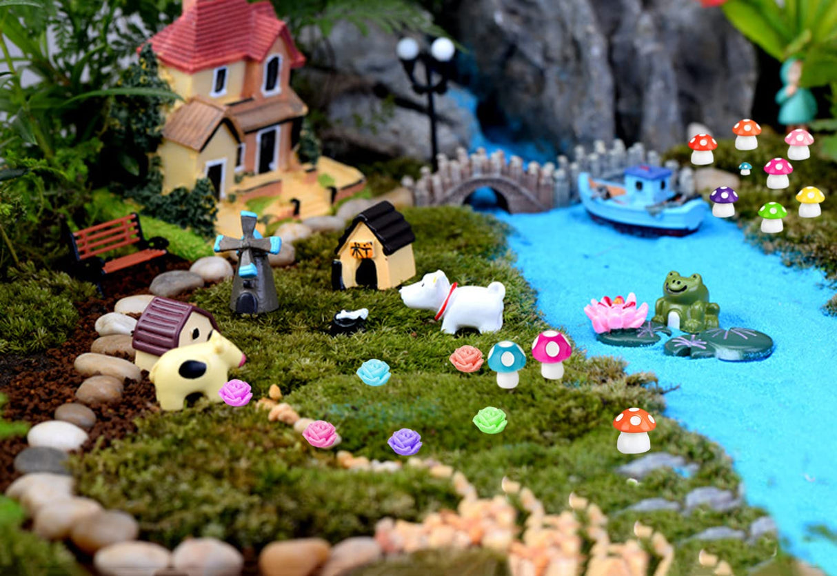 Homlone 105 Miniature Fairy Garden Accessories, Fairy Garden Kit, Fairy Garden Animals, Miniature Figurines, Micro Landscape Ornaments Kit, Garden DIY Kit for Dollhouse Decoration Plant House Decor Homlone