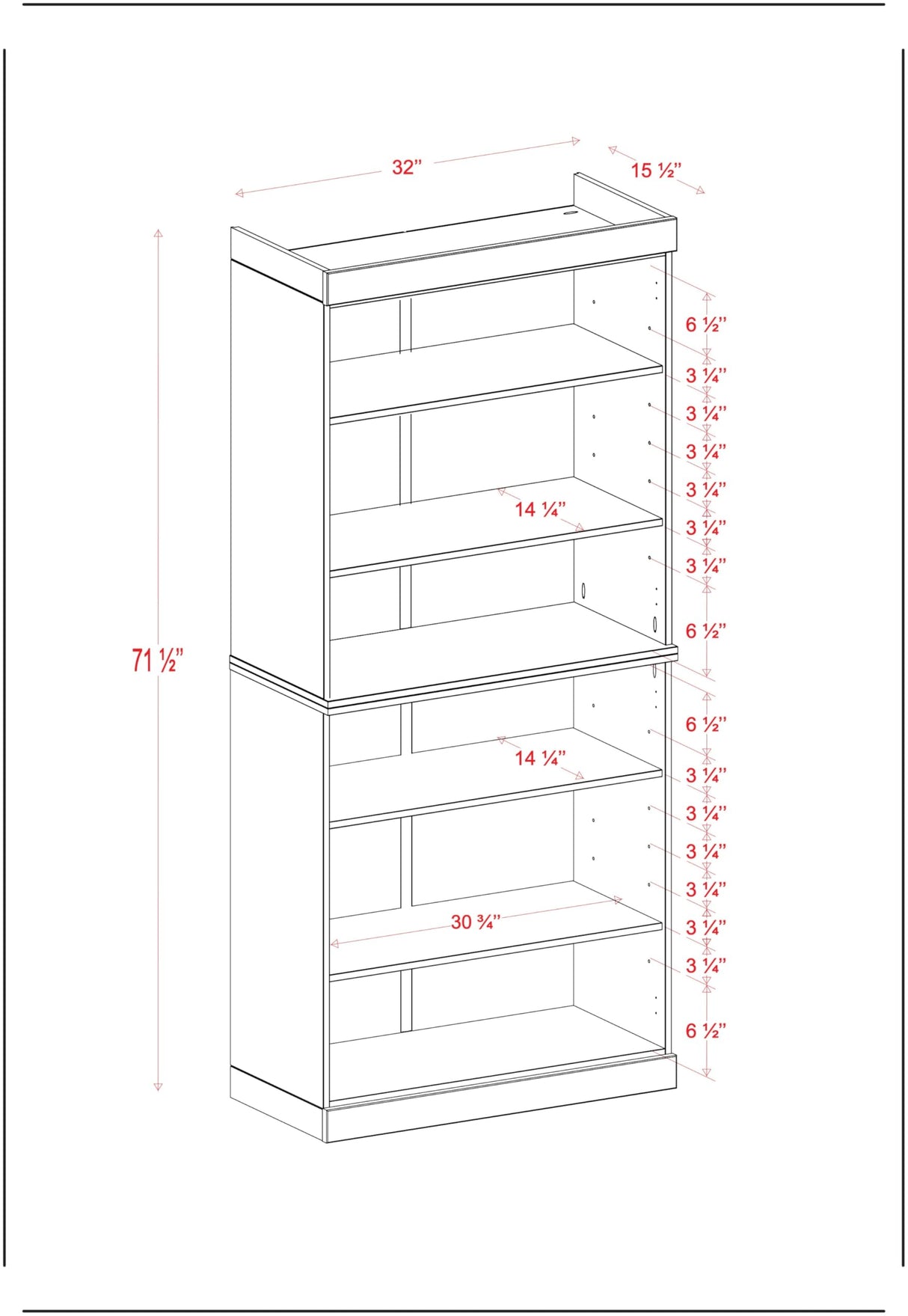 Palace Imports Solid Wood Bookcase - Stackable Modular 6 Tier Bookshelf - 71.5" Tall x 32" Wide - White Book Shelf, Open Display Shelf for Living Room, Office, 100% Eco-Friendly Wood, Made in Brazil Palace Imports