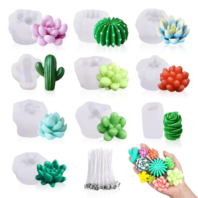 MGLIFEUL 10Pcs Succulent Cactus Plant Flower Silicone Resin Candle Soap Mold for Scented Candles Resin Soap Making Molds 3D Silicone Shapes Moldes De Silicona para Velas Artesanales De Silicona