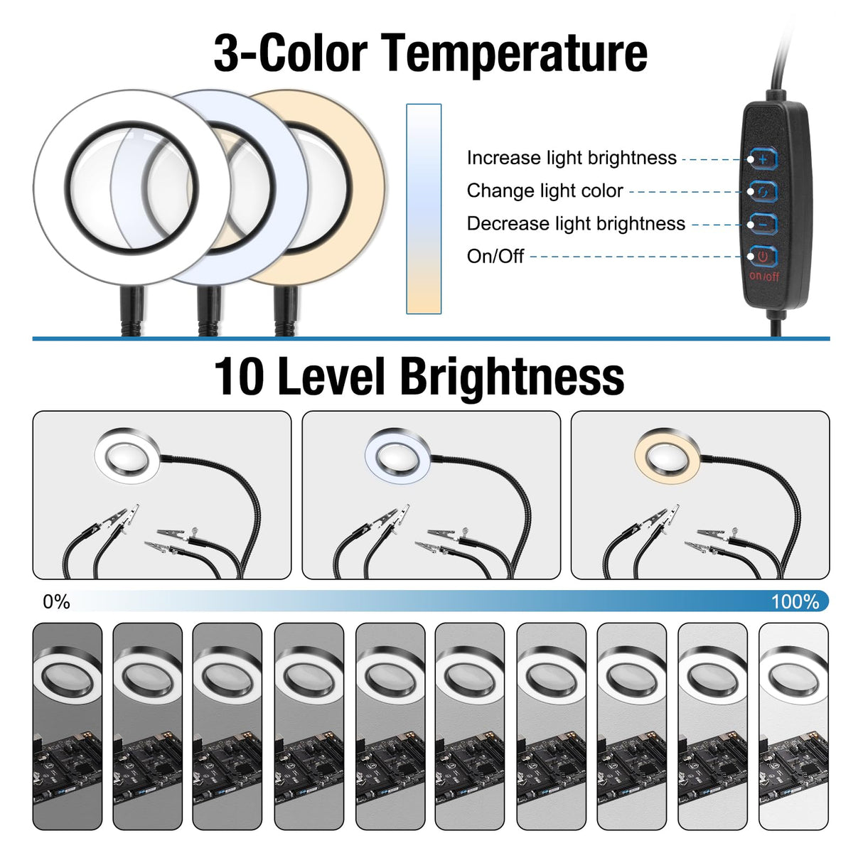 Magnetic Helping Hands Soldering Station with 4 Flexible Helping Hands, 5X Magnifying Glass and Adjustable Light with 4 Magnetic PCB Holder on Large Non-Slip Base for Electronic Repair OBDMONSTER
