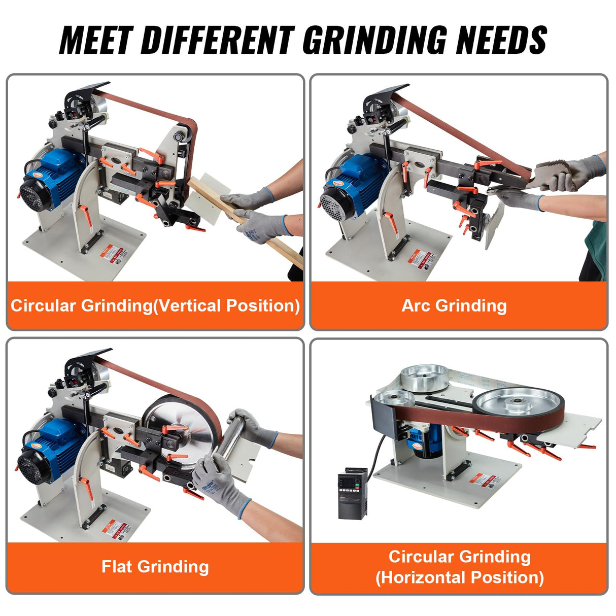 VEVOR Belt Grinder Sander, 72 x 2-Inch Variable Speed Belt Polisher with VFD, 1500W Knife Sharpener with 3 Grinding Moulds & 3PCS Sanding Belts for Metalworking, Compatible with 72"- 82 * 2" Belts VEVOR