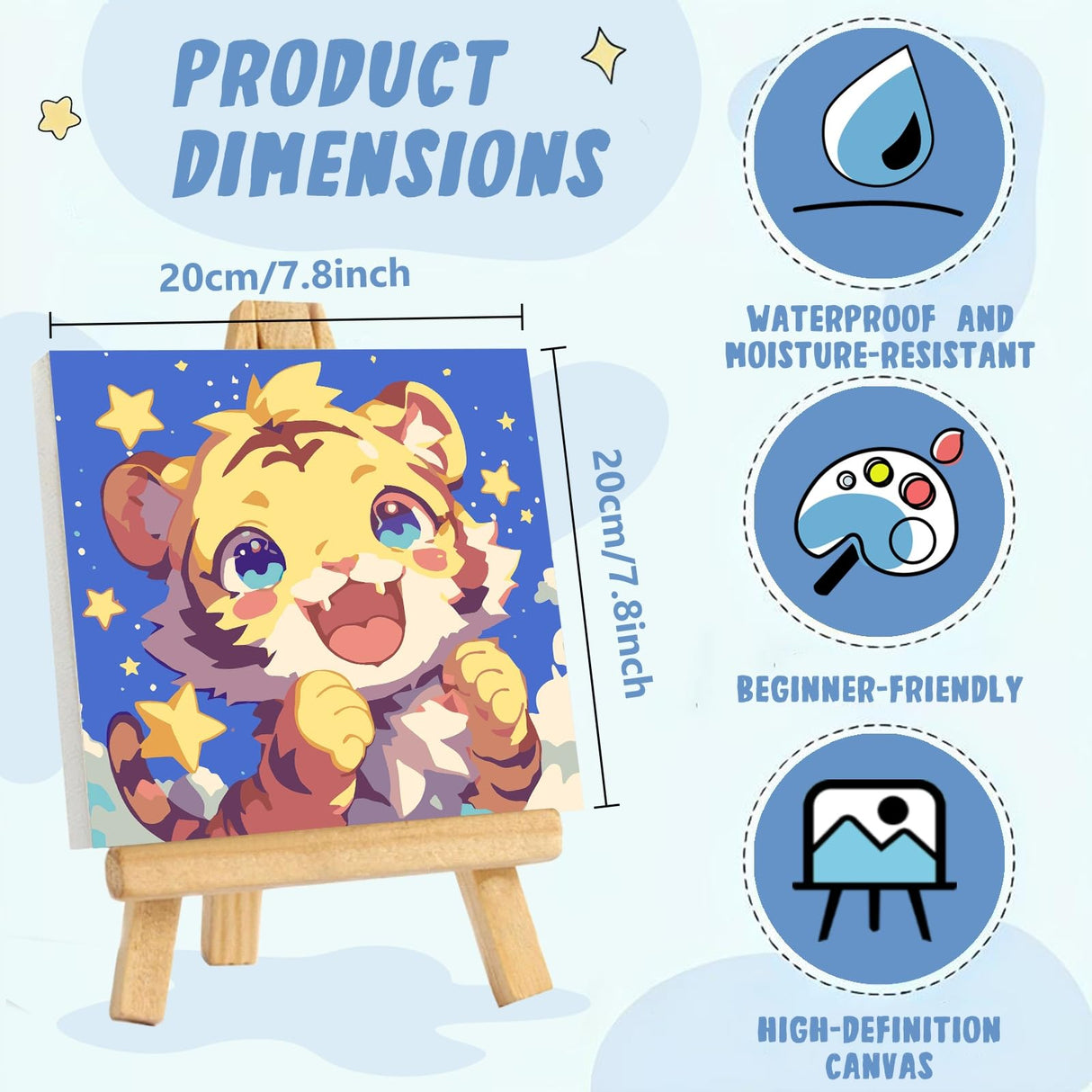 XTCIXAL Paint by Numbers Kit for Kids with Frame, Tiger Paint by Number Kids Age 5-8-12, Paint by Number with Frame for Gifts and Home Decor 8X8 Inch XTCIXAL