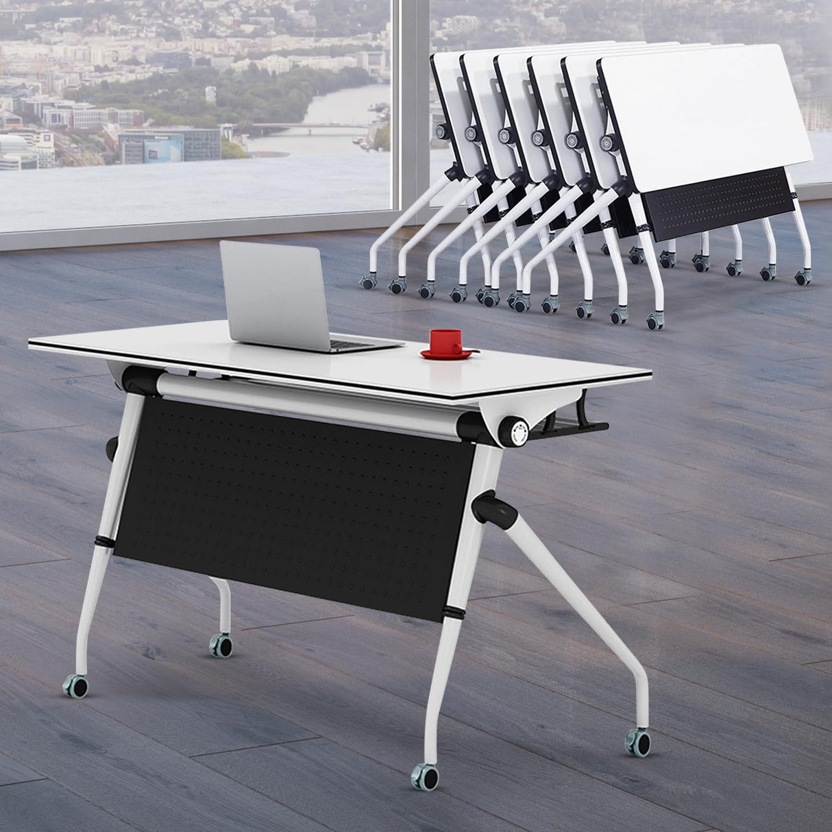 Conference Room Table,Foldable Meeting Tables Mobile Training Table,Flip Top Training Seminar Table,Modern Conference Room Table for Office Conference Room, 55 x 23.6X 29.5 inch (6 Pack) Lenyedr