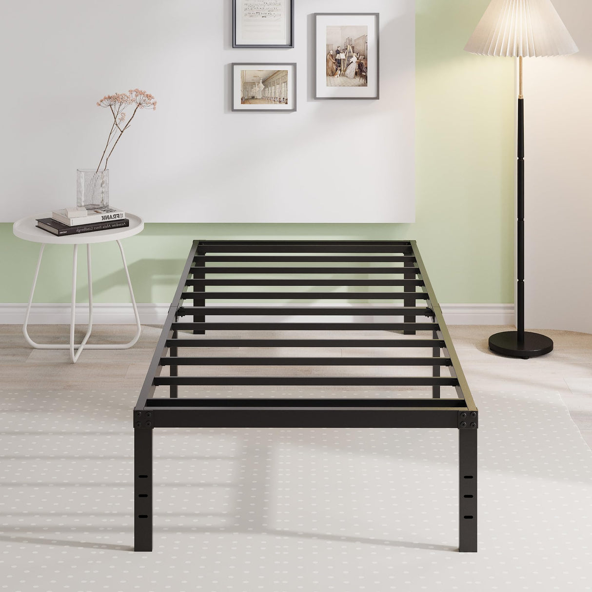 EMODA 18 Inch Twin Bed Frame No Box Spring Needed, Heavy Duty Tall Metal Twin Platform Bed Frames with Large Storage Space, Noise Free, Easy Assembly, Black EMODA