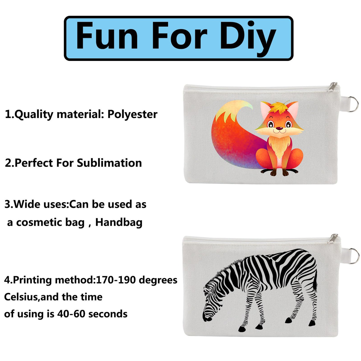 OKBA 30 pcs Sublimation Blanks Makeup Bags Bulk,canvas White Bag,polyester tote bags for sublimation DIY Craft OKBA