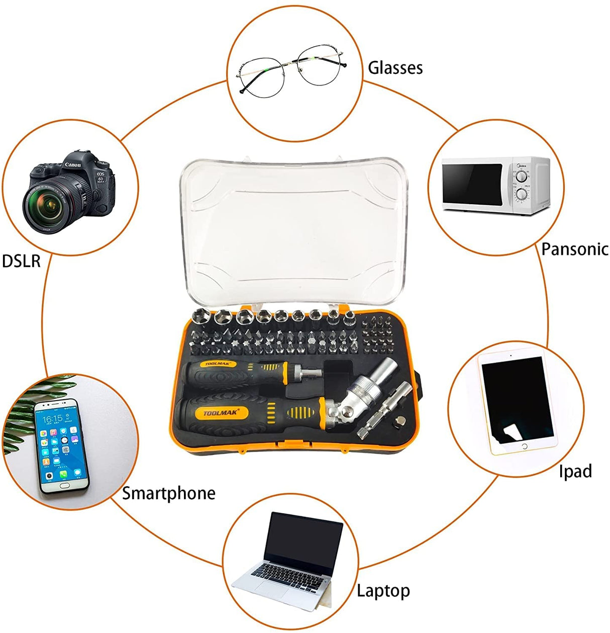 TOOLMAK 61pcs Ratcheting Screwdriver Set,Socket Set,Precision Screwdriver Bit Set with Rotatable Ratchet Handles & Storage Case,Household Repair Tool Kits for Bike Watches and glasses,phones etc... TOOLMAK