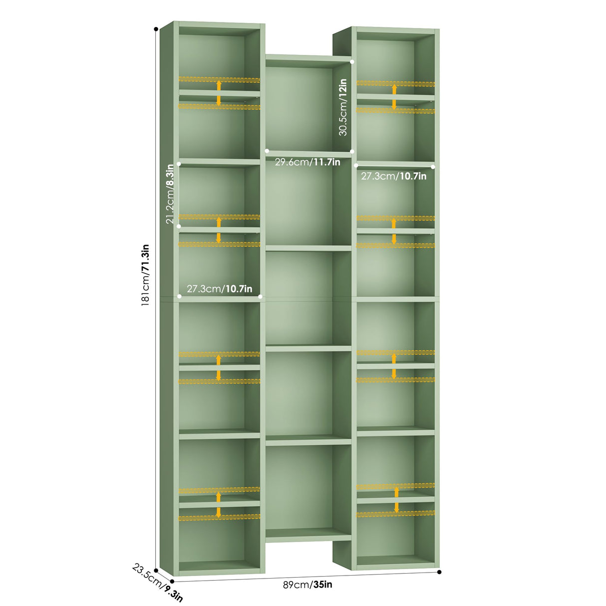 FOTOSOK 71โโ Tall Bookshelf, Triple Wide Bookshelf with Adjustable Shelves, 8 Tier Media CD DVD Storage Tower Rack, Diaplay Cabinet Shelf, Cube Storage Organizer Shelf for Home Office, Green FOTOSOK