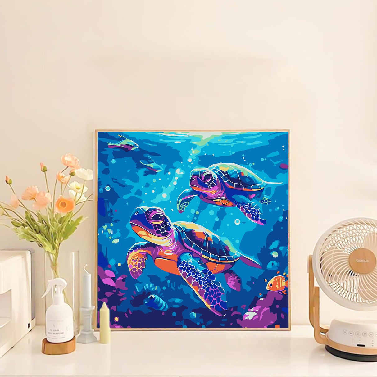 WEMEON Sea Turtle Paint by Numbers Kit for Kids with Framed- Easy Paint by Numbers Kit for Kids Age 4-12, Simple Painting Paint by Numbers for Gift Home Wall Decor(10x10Inch) WEMEON