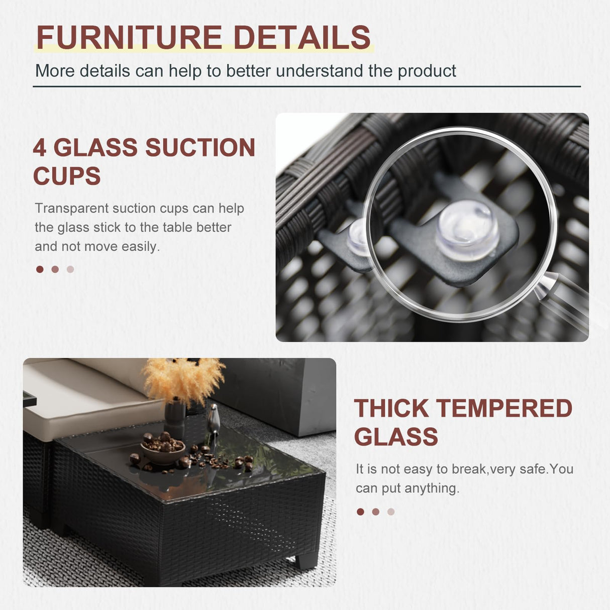 Ophelian 8 Pieces Outdoor Sectional Furniture, Rattan Wicker Patio Sofa Couch with 28in Gas Fire Pit Table,Conversation Sets for Backyard,Garden, Deck, (Coffee/Beige) Ophelian