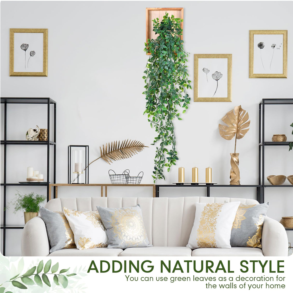 Briwooody 2 Pack Artificial Hanging Plants with Wooden Frames Fake Hanging Mandala Leaves Greenery Plants Mandala Vine for Wall Living Room Decor Bathroom Shelf Home Indoor Briwooody