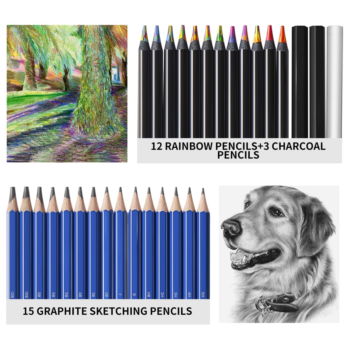 PRINA 81 Drawing Set Sketching Kit, Pro Sketch Stuff Art Supplies with Rainbow, Colored, Graphite, Watercolor, Metallic, Charcoal Pencils, Sketchbook, Coloring Book, Gift Case for Artists Adults Kids PRINA