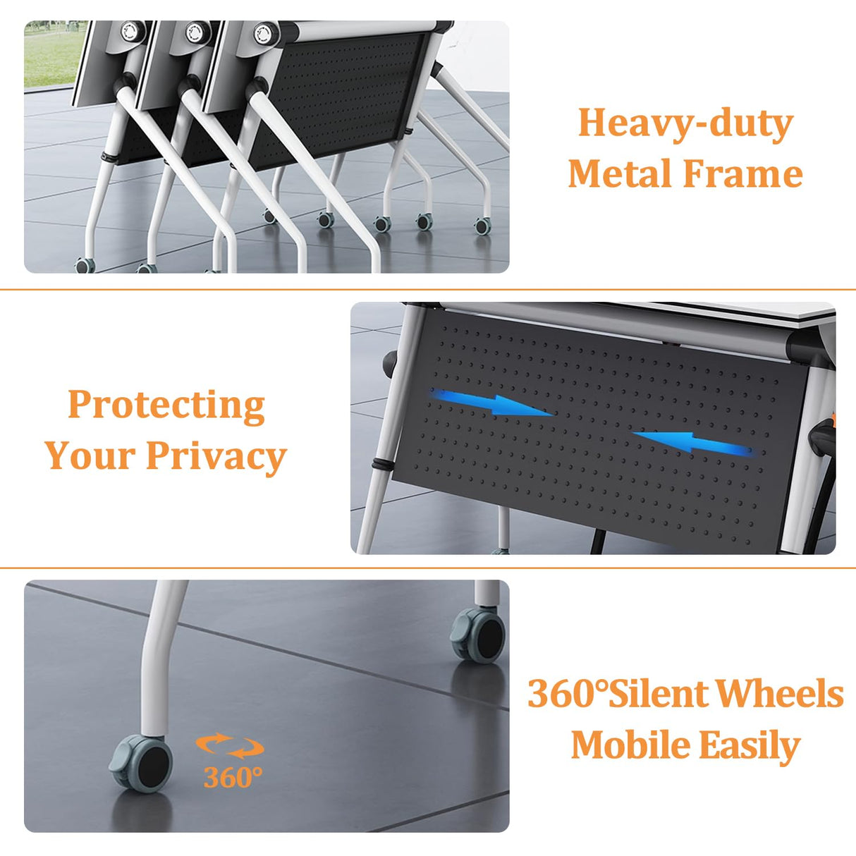 Folding Conference Table,Rolling Meeting Table for Conference Room,Flip Top Mobile Trainning Table with Wheels,Foldable Conference Room Tables,Rectangle Meeting Seminar Table for Office (4Pack 53.1in MSFDC