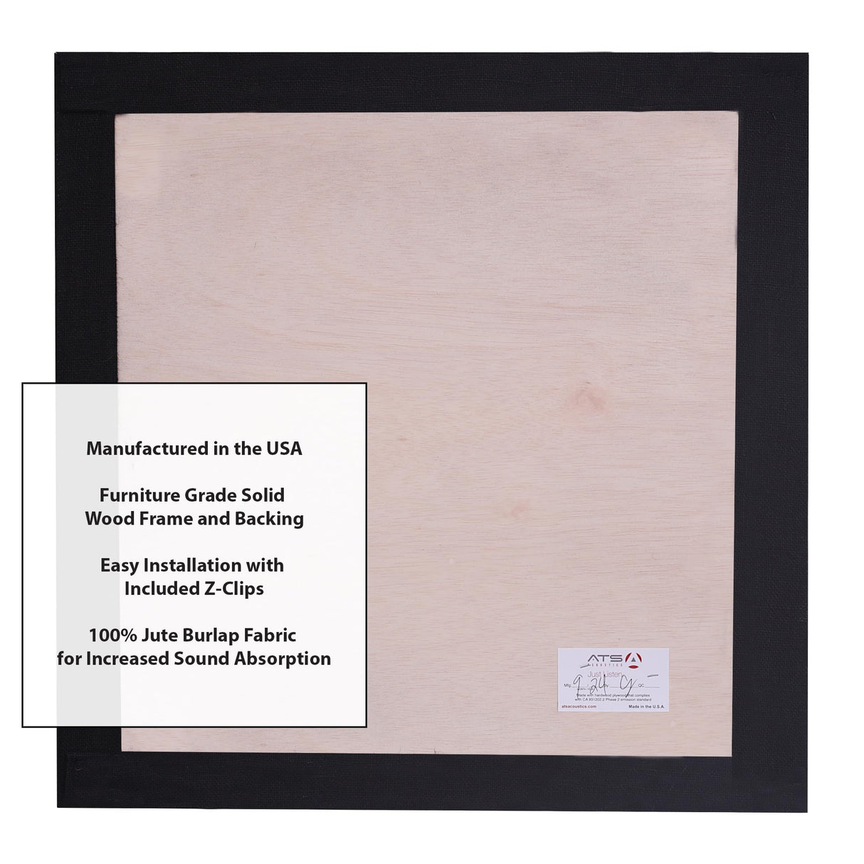 ATS Acoustics Sound Absorbing Noise Dampening Acoustic Panel Wall Treatment 24" x 24" x 2" Beveled Edge (Black) ATS Acoustics