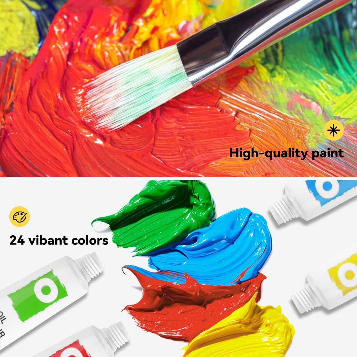 LIGHTWISH Oil Paint Set,24 x 12ml Colors, Richly Pigmented Oil Based Paint for Canvas Painting, Non-Toxic Oil Painting Supplies for Beginners, Students and Adults LIGHTWISH