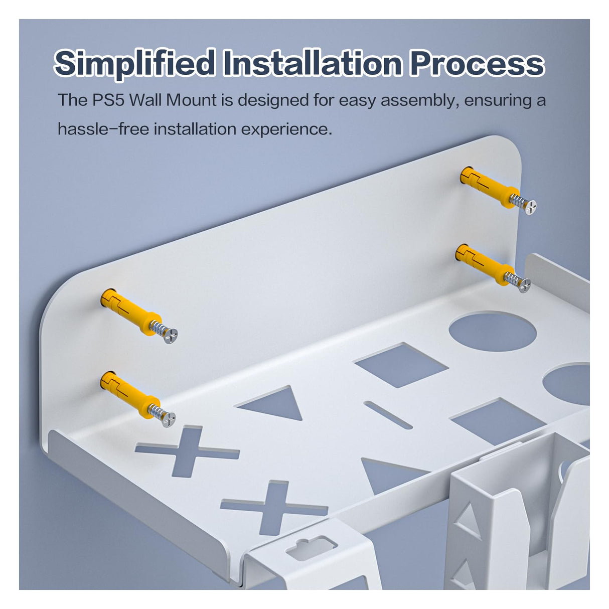 HEATFUN PS5 Slim Wall Mount Kit, Metal PS5 Slim Wall Shelf with Controller and Headphone Holder with 2-in-1 Magnetic Charging Cable - White HEATFUN