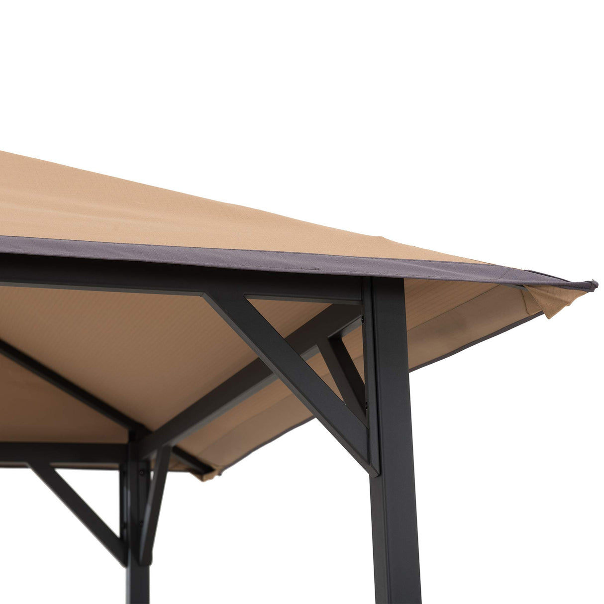 Sunjoy 5 x 8 ft Grill Gazebo with Double Tiered Canopy Roof, Black Steel Frame Grill Gazebo for Outdoor, Patio, Garden, and Backyard Activities, Khaki SummerCove