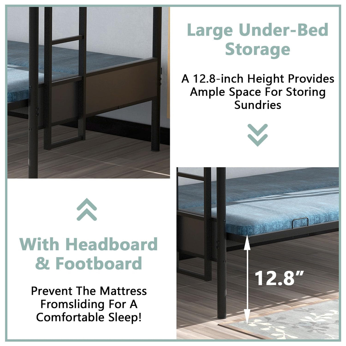 Twin Over Futon/Full Bunk Bed, Bed Frame with Sturdy Steel Frame, Convertible Metal Bunk Bed Couch and Bed with Guard Rail Ladder for Kids Adults Teens,Black Anwick