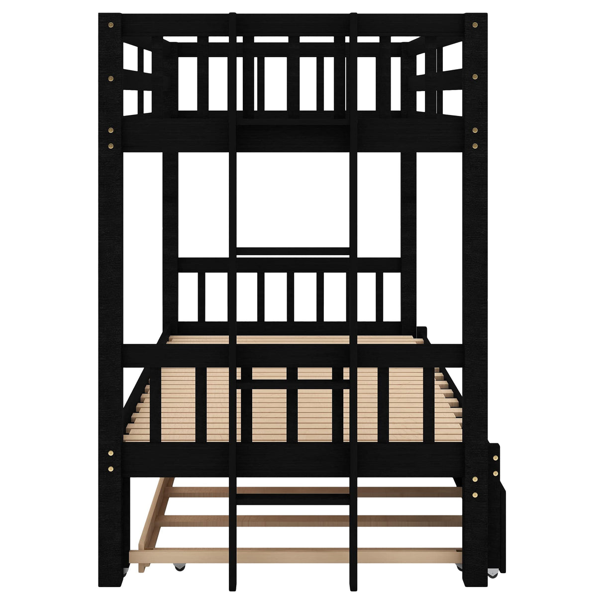 Twin Over Twin Bunk Bed with Trundle, Expandable Bunk Bed Frame, Convertible Bottom Bed, Pull-Out Bunk Bed Twin Over Twin/Double Twin, Wood Kids Bunk Bed with Ladder and Safety Rail, Espresso Harper & Bright Designs