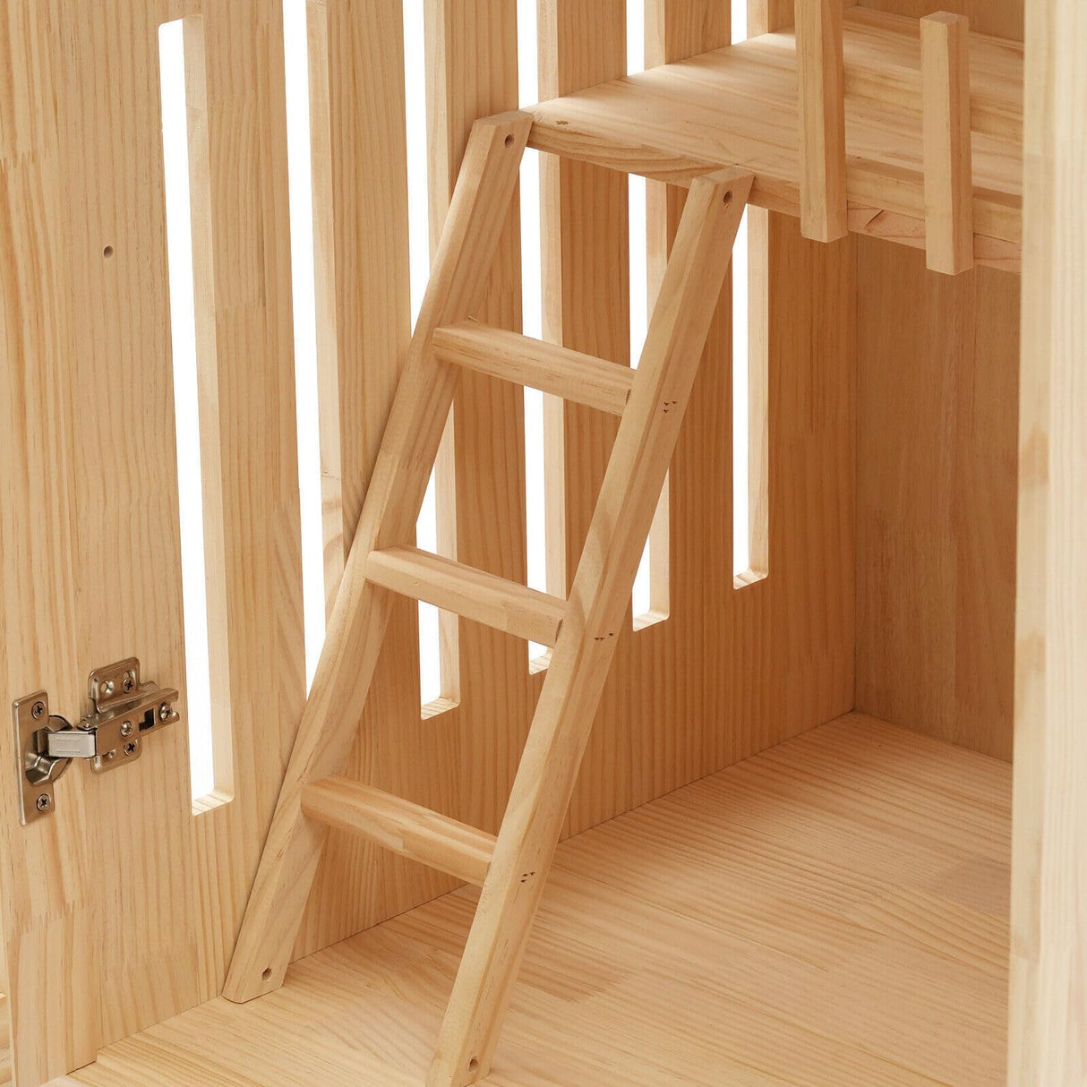 Wooden Cat House, Large Wooden Indoor Cat Enclosure Catio Cage with Ramp and Covered Cat House Kit, Enclosed Cat Condo w/Wheels for Cats Kittens YINZINR