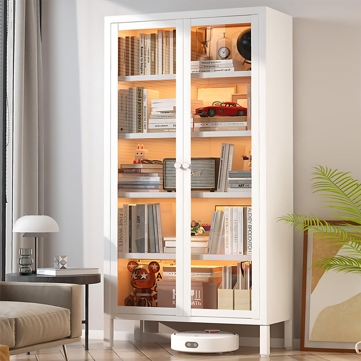 TVMCNA 67" Curio Display Cabinet for Collectibles 5 Tier Metal Storage Cabinet Curio Cabinet with Glass Doors, Tall Display Case Bookshelf with Doors for Living Room, Kitchen, Pantry TVMCNA