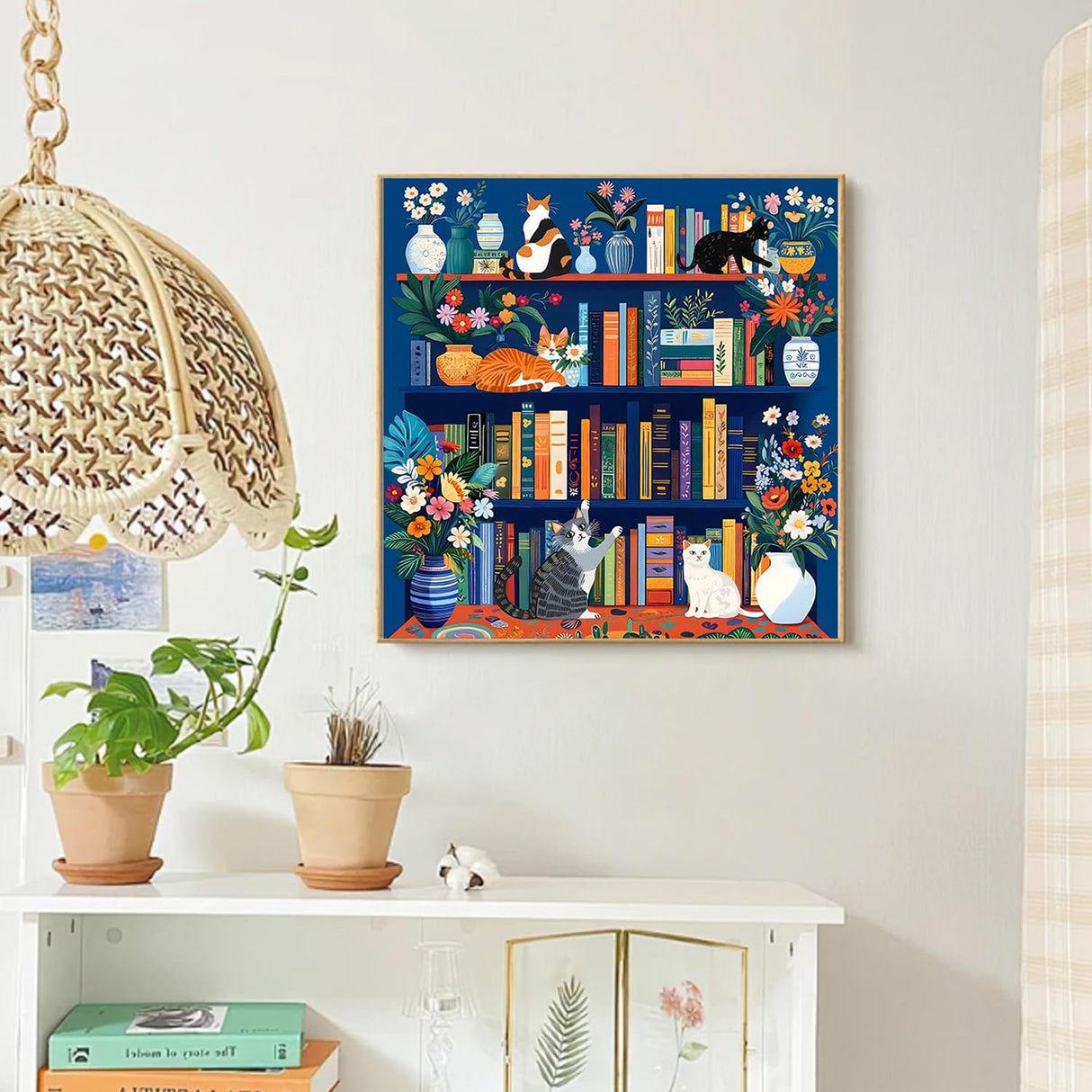 Diamond Art Kits for Adults Beginner, Cat Bookshelf Library DIY Modern Diamond Painting Kits 5D Diamond Dots Gem Art Crafts with Tools,Round Full Drill Funny Crafts for Home Wall Decor&Gift-12x12 inch Fairyland JinWenn