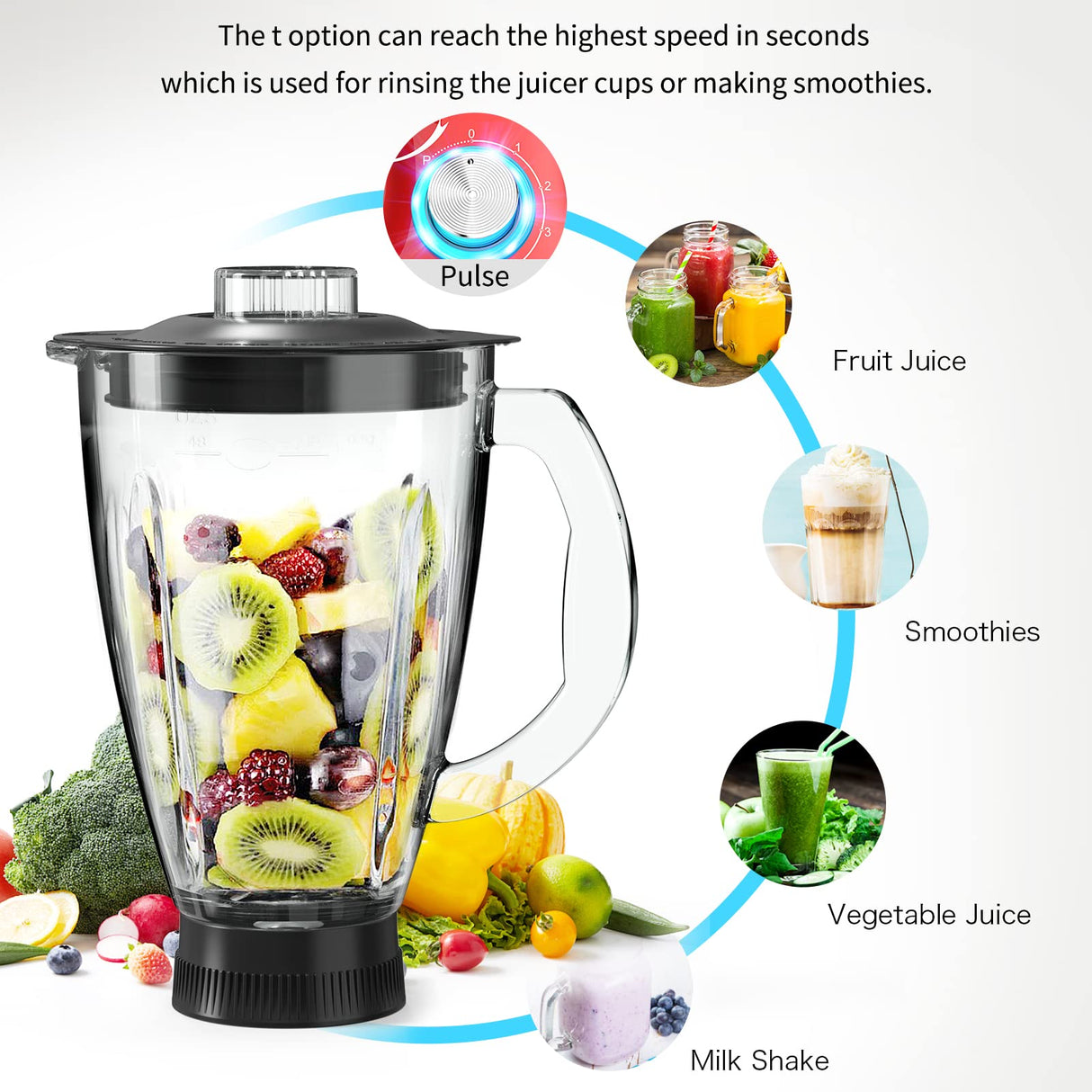 Vospeed 9 IN 1 Stand Mixer, 850W Tilt-Head Multifunctional Electric Mixer with 7.5 QT Stainless Steel Bowl, 1.5L Glass Jar, Meat Grinder, Hook, Whisk, Beater Dishwasher Safe (Blue) Vospeed