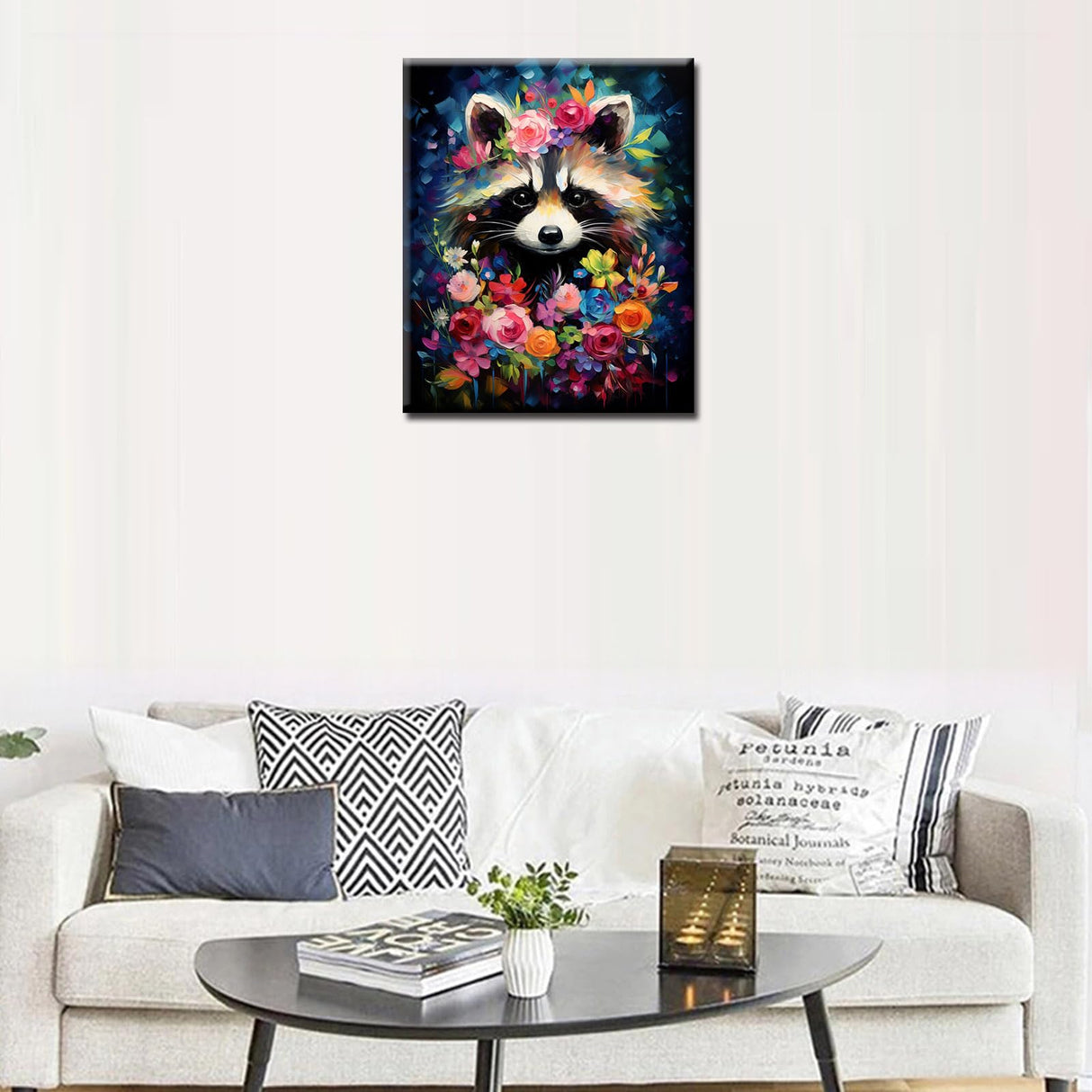 Tucocoo Raccoon Flowers Paint by Number for Adults Beginner, DIY Oil Painting Kits on Canvas with Brushes and Acrylic Pigment, Abstract Floral Cute Animal Picture for Home Decor 16x20inch (Frameless) Tucocoo