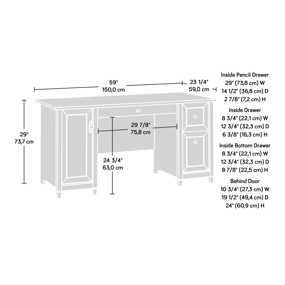 Sauder Edge Water Computer Desk with Storage Drawers, Home Office, L: 59.06" x W: 23.23" x H: 29.02", Estate Black Sauder