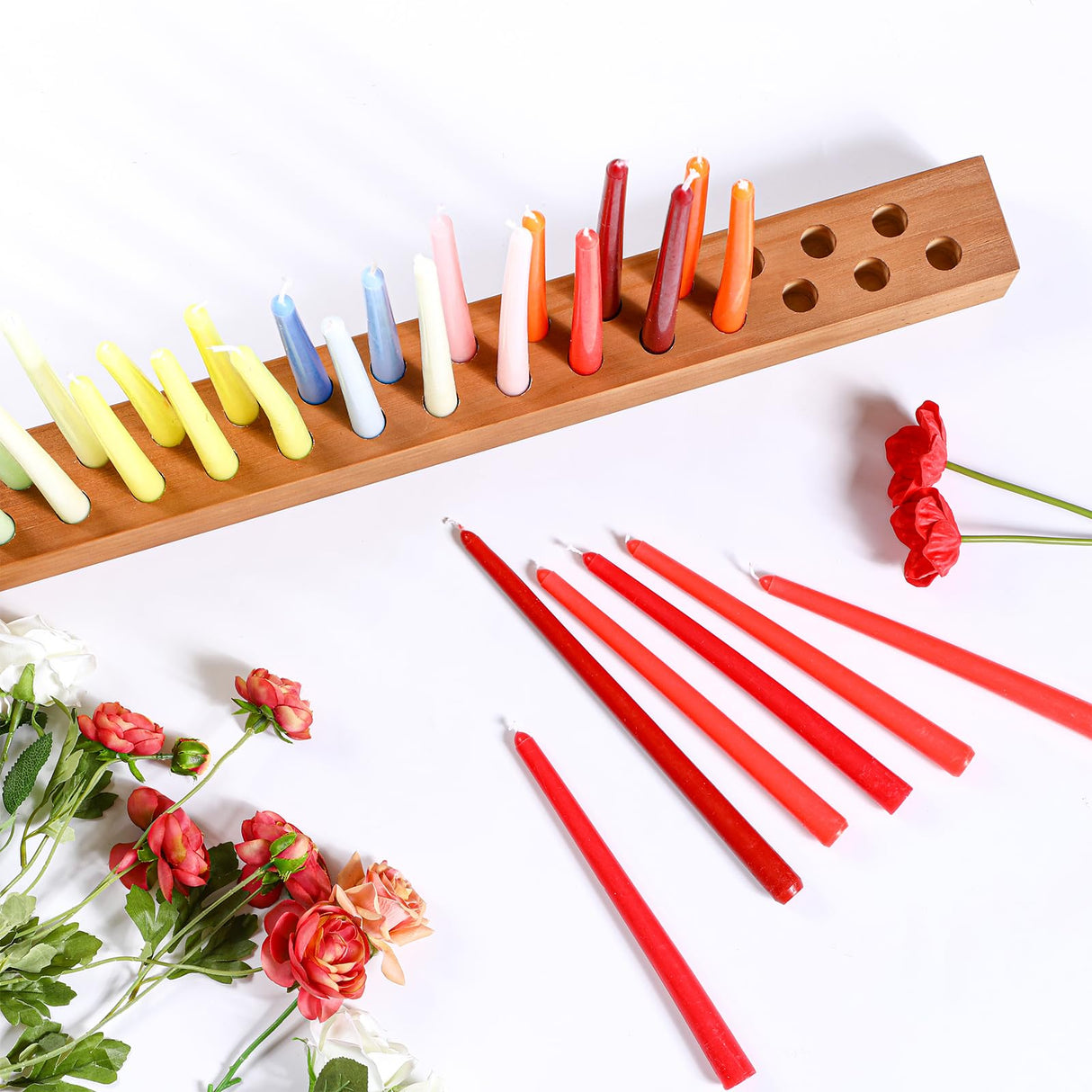 Mumufy Wood Taper Candle Holders for Table Centerpiece Dark Brown Giant Wooden Birthday Party Candlestick Farmhouse Candle Holders Decorations for Wedding Anniversary Desktop, 36in Mumufy