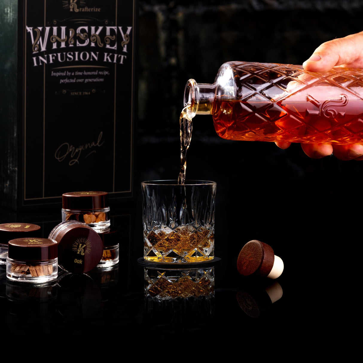 DIY Whiskey Gifts for Men - DIY Whiskey Infusion Set - Whiskey Making Kit - Whiskey Decanter Set with Botanicals & Wood Chips - Bourbon Decanter & Whiskey Birthday Gifts for Men Krafterize