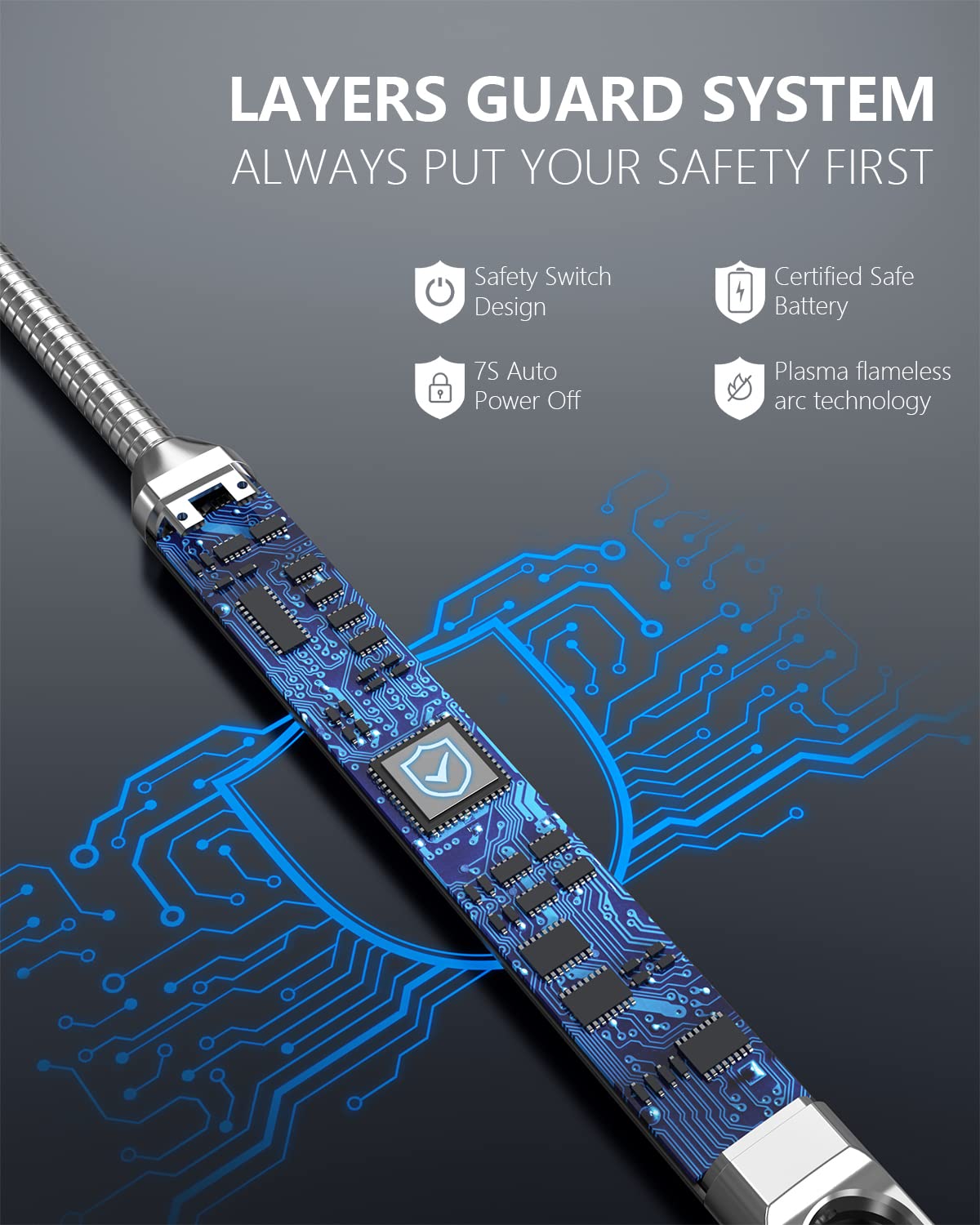 Betrich long lighter, Candle Lighters Electric Lighter, Rechargeable Arc Lighter with LED Display, 360° Flexible Neck Flameless Grill Lighters for Candle Aromatherapy Camping BBQ Gas Stoves-Deep Black Betrich