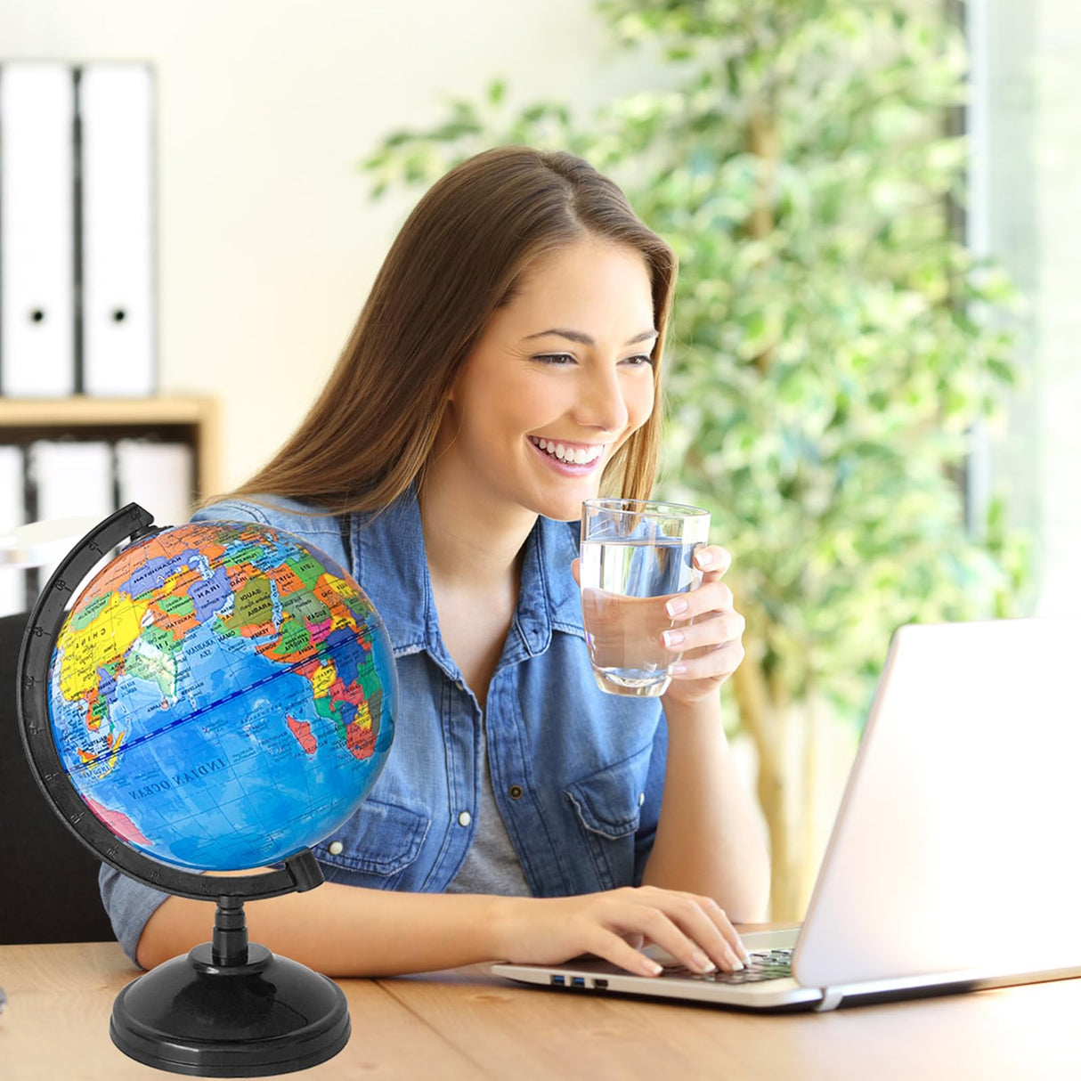 8'' Rotating World Globe with Stand,Decorative Spinning Earth Globe,Geographic Educational World Globe for Kids Classroom Tools,Desk Decorations,Gifts Rrshnsgv