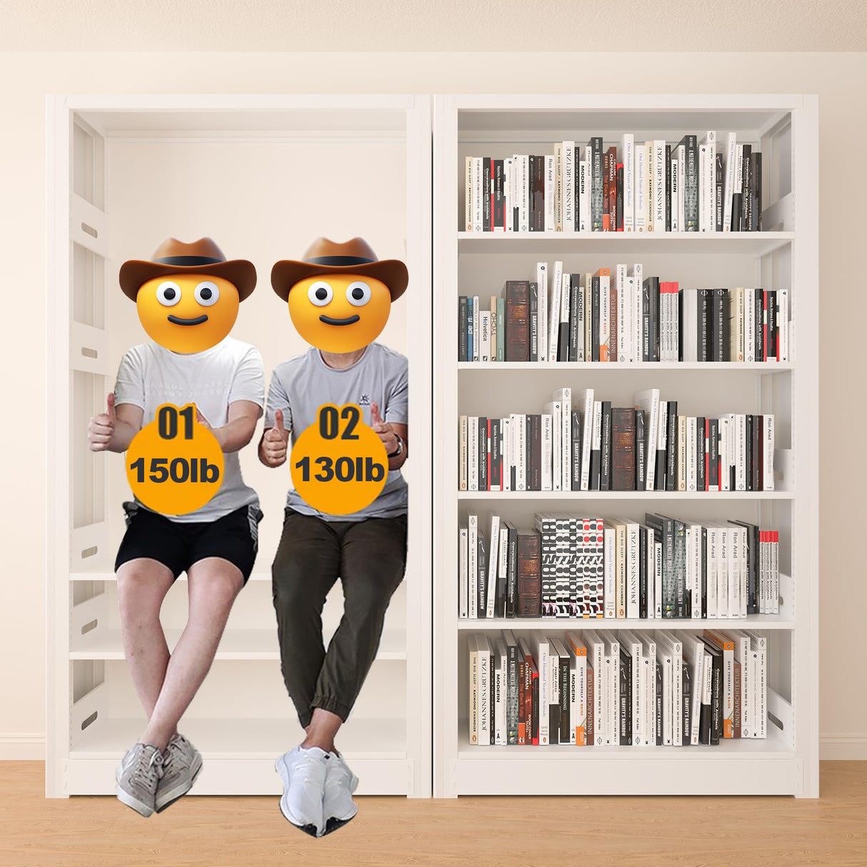 OSEILLC 5-Tier Bookshelf, White Bookshelf with Adjustable Storage Shelves, Metal Bookshelf, 69" Tall Bookcase for Living Room, Library, Office, Bedroom, Including Book Stopper OSEILLC