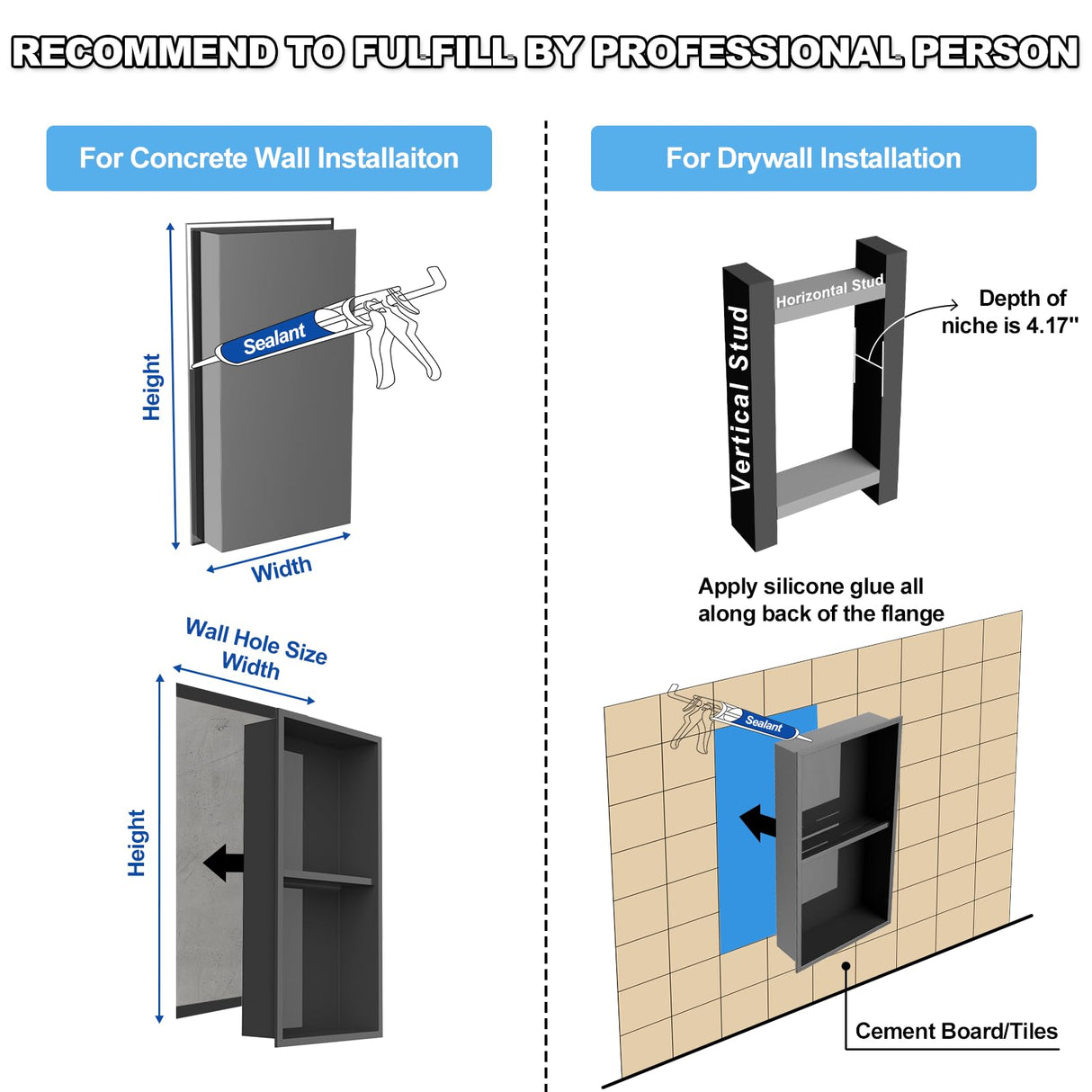 304 Stainless Steel Shower Niche Insert-24 x 12" No Tile Needed Bathroom Niche for Shower Wall-Double Shelves Built in Shower Shelf-Waterproof Recessed Cabinet for Bathroom Living Room Study Kitchen Vlaeng