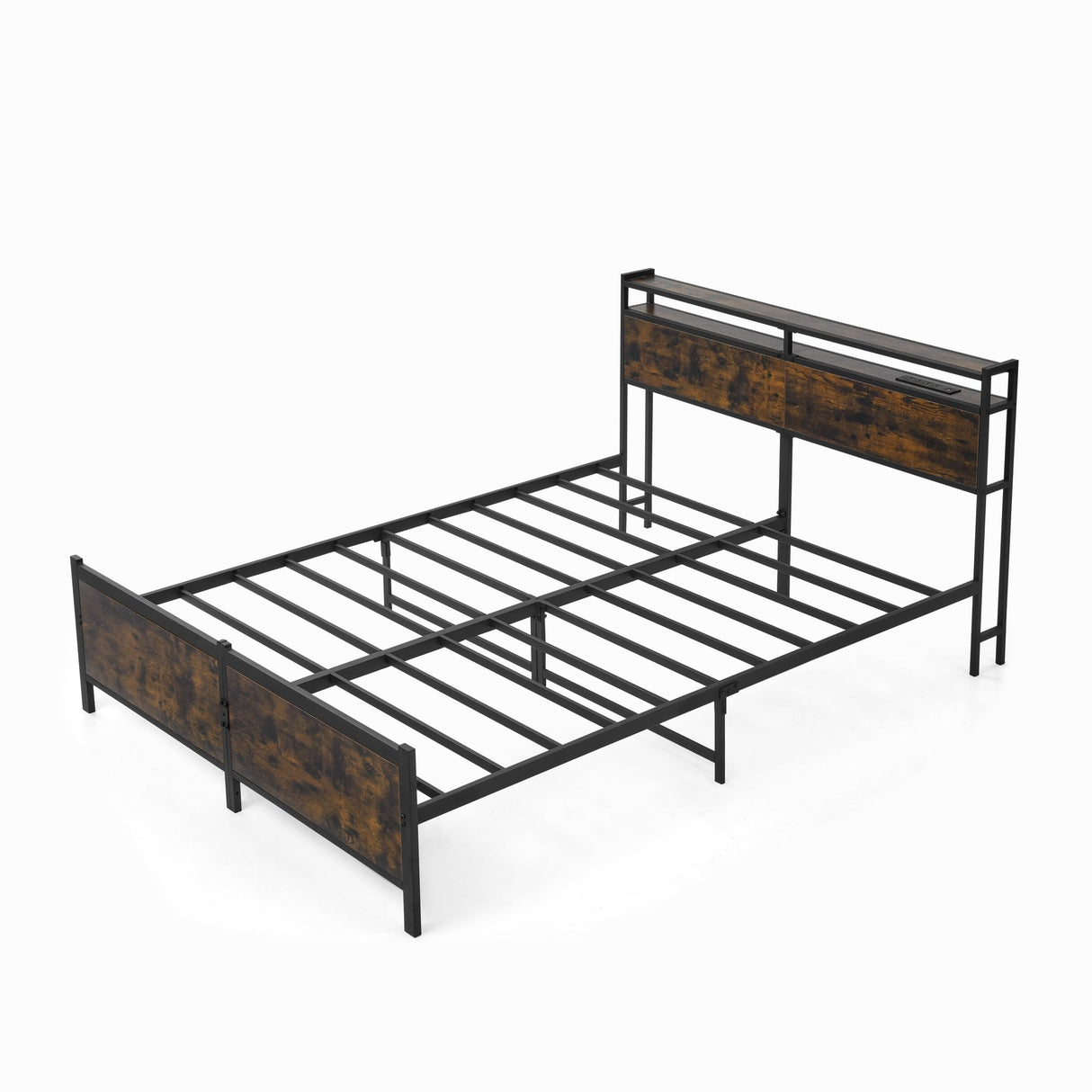 Bellemave Full Size Bed Frame with Charging, Full Size Bed Frame with Headboard and Charging Station, Brown Platform Bed Frame with Led Lightstation, No Box Spring Needed, (Full, Rustic Brown) Bellemave