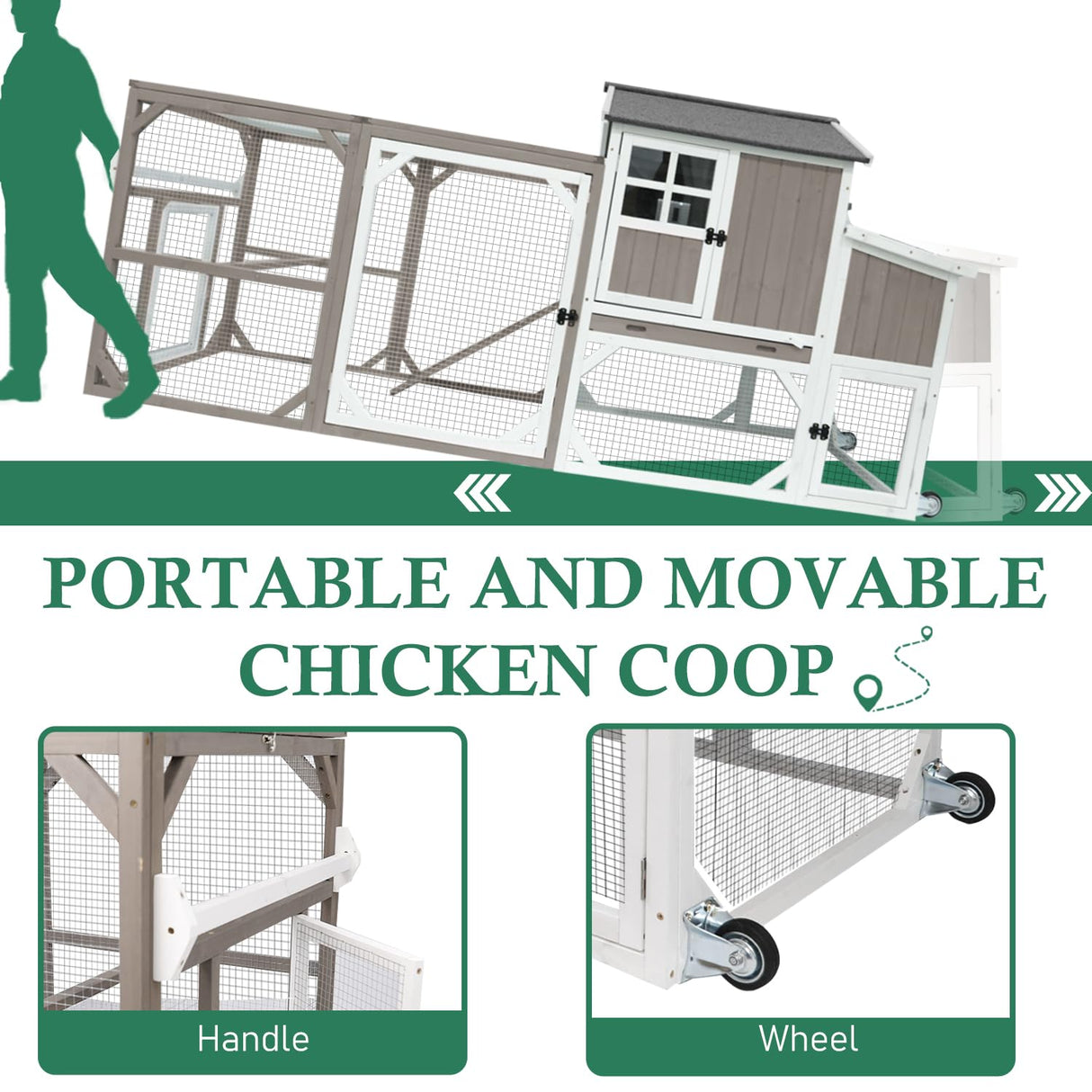 Magazoopet 95.3" Large Chicken Coop with Run, Tractor Hen Chicken House with 3 Nesting Boxes, Portable Duck Rabbit Quail Hutch Poultry Cage for 4-6 Chickens with 6 Access,Pull-Out Tray Magazoopet